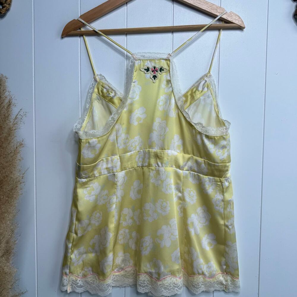 Free People satin cami top lace floral embroidered boho femme XS - Picture 6 of 8